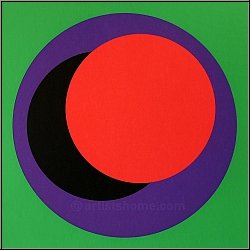 Genevi�ve Claisse: Serigraph with Purple, Black & Red Circles on Green 'Cercles', signed - Original Prints