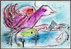 Marc Chagall: The Bay, La Baie 1962, Original Lithograph, bird with lovers at the seaside France | Rare Prints