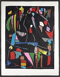 Andr� Lanskoy: Abstract Composition on Black, signed Lithograph Arches