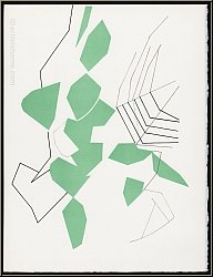 Andr� Beaudin: Lithograph 'Feuilles �vad�es' 1972, Abstract design with light green leaves and spider web