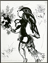 Marc Chagall: 'The Offering' (L'offrande) 1960 Original Lithograph, Woman with Flowers and Sun | Graphic work