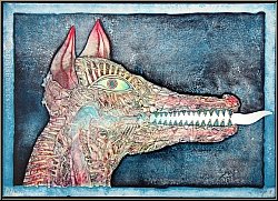 Bernhard Jaeger: 'Baring Its Teeth' 1971, Lithograph signed numbered, teeth baring dog | Graphic work, Prints