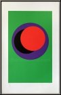 Genevi�ve Claisse: Serigraph with Purple, Black & Red Circles on Green 'Cercles', signed - Original Prints