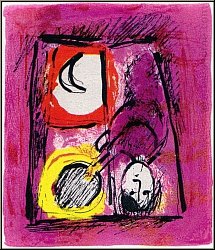 Marc Chagall: Original Lithograph 'The Window' La Fen�tre, 1957, Woman at the Window with Sun and Moon