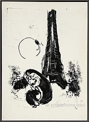 Marc Chagall: Mother and child at the Eiffel Tower, Mère et enfant à la Tour Eiffel, Original Lithograph 1954