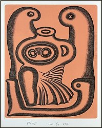 Arnold Leissler: Figura terracotta, 1969, Etching in colors, signed