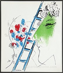 Marc Chagall: The Ladder (L'�chelle) 1957, Self portrait with blue ladder, Original Lithograph - Graphic work