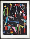 Andr� Lanskoy: Abstract Composition on Black, signed Lithograph Arches